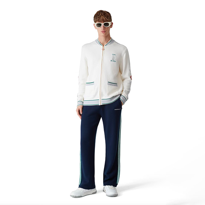 casablanca emblem embroidered zip knit bomber jacket